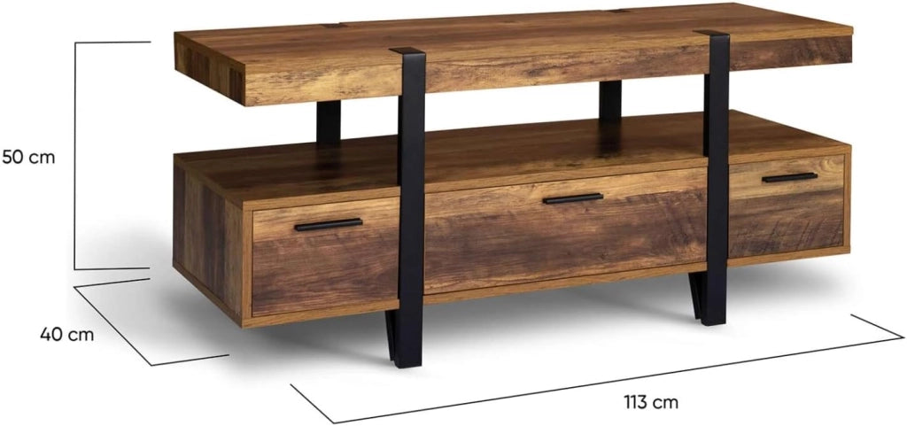 AUSTRIA Porta TV con gambe a spillo in legno da 113 cm con cassetti