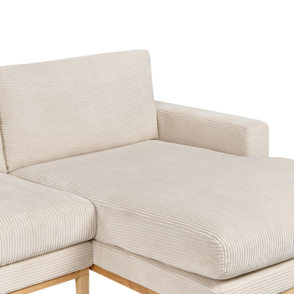 Divano angolare a sinistra Tappezzeria in corda jumbo beige chiaro Gambe in legno Elegante