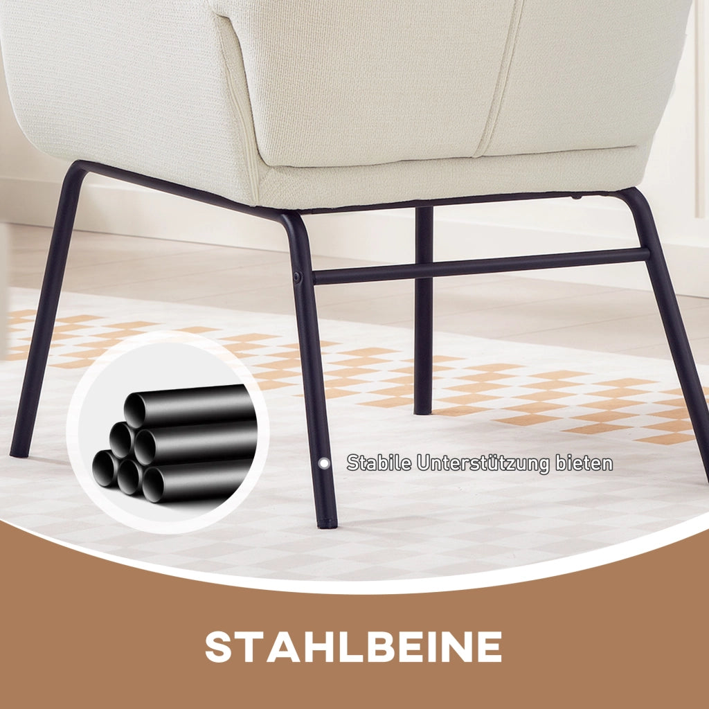 Poltrona imbottita con schienale alto e gambe in metallo ¨C zephmum ¨C crema