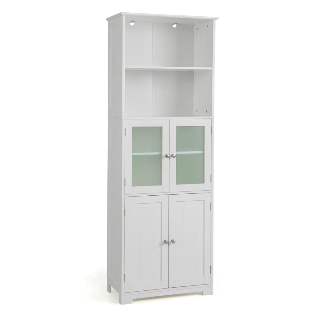 Mobile da bagno con 4 ante e 2 vani a giorno 60 x 30 x 163 cm pratico e moderno in MDF bianco 20_0019479