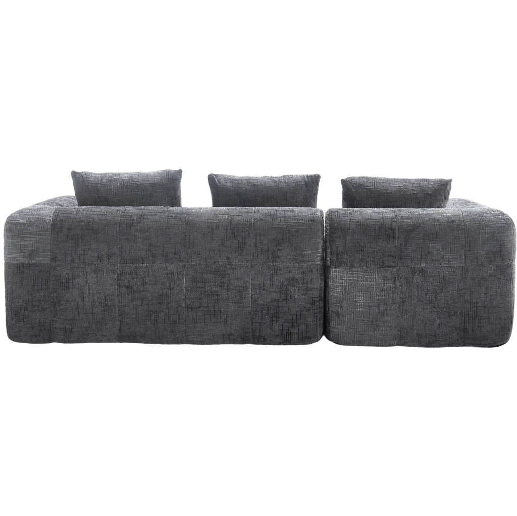 Divano modulare con chaise longue in chenille grigio; 250x158x60 cm; con tasche laterali