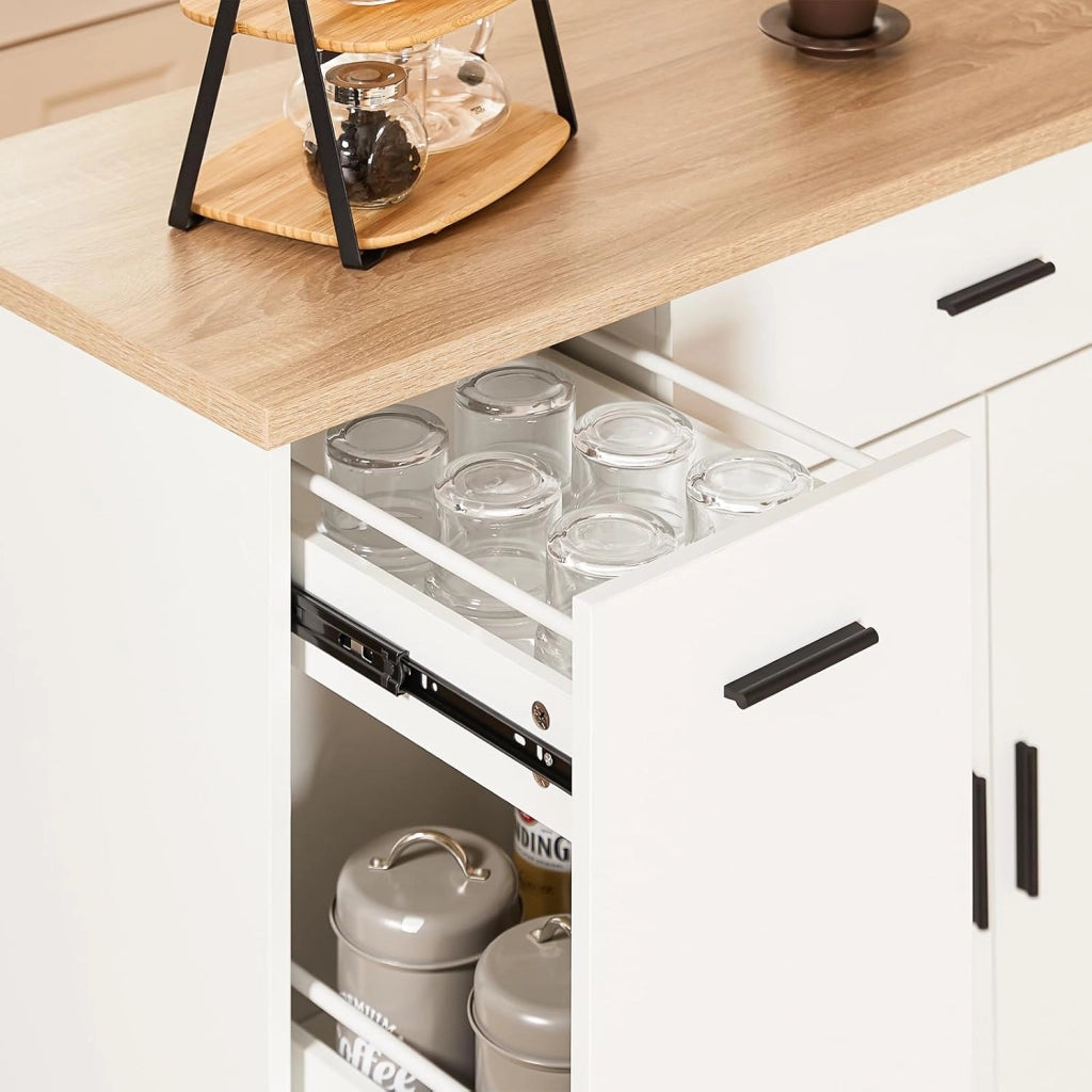 Carrello Cucina Isola Cucina con Ruote Mobile da Cucina Salvaspazio con Cassetti, Penisola Cucina con Piano Lavoro - Mobile Cucina con Ruote Portatutto Bianco 105x46x92 cm FKW126-WN