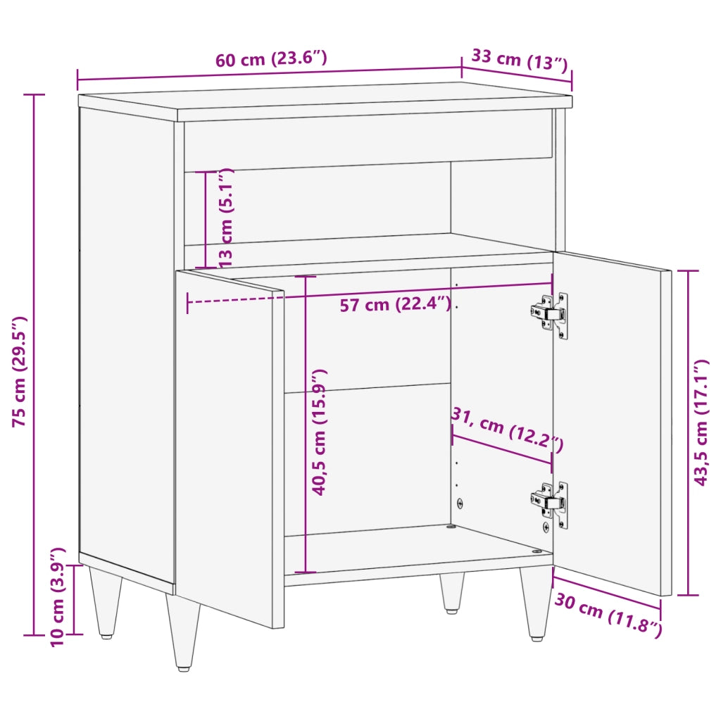 Buffet 60x33x75 cm in legno massello di mango