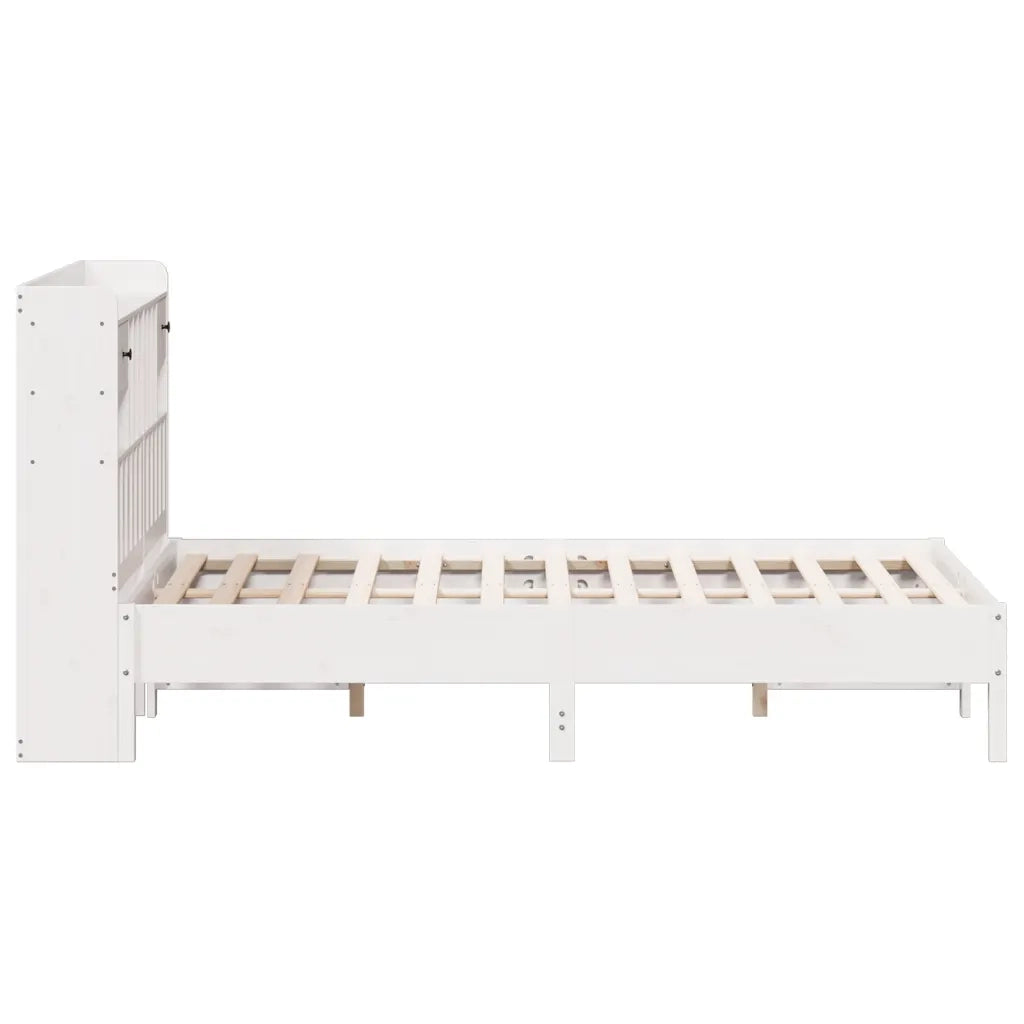Letto Libreria senza Materasso-Struttura Letto con contenitore Bianco 150x200 cm Legno di Pino 358729