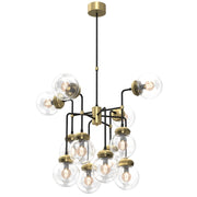 Lampadario Hydro 12 luci E14 sfere vetro ottone/nero Luminex