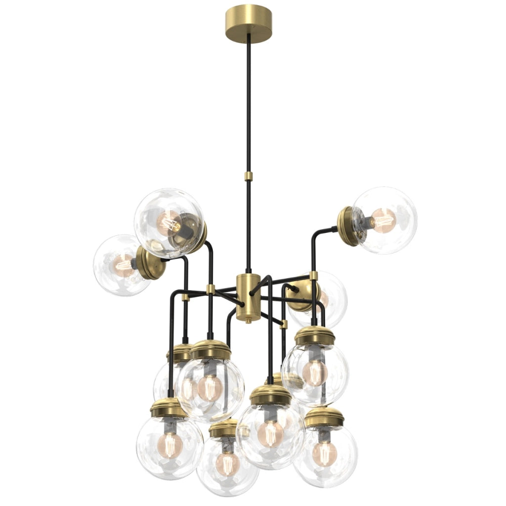 Lampadario Hydro 12 luci E14 sfere vetro ottone/nero Luminex