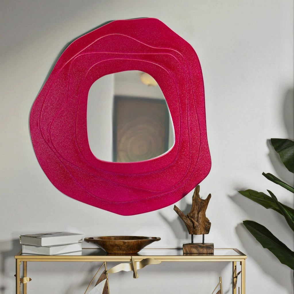 Specchio Brennero, Specchiera, Articolo d'arredo a muro, Decorazione con specchio, 90x4 h97 cm, Fucsia
