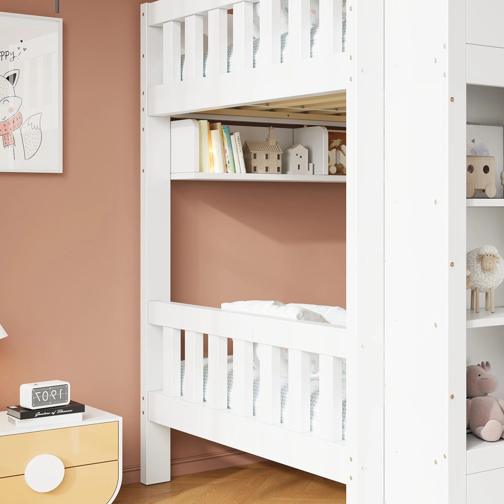 Letto a castello 90x200 cm con contenitore e scala reversibile in legno e MDF bianco