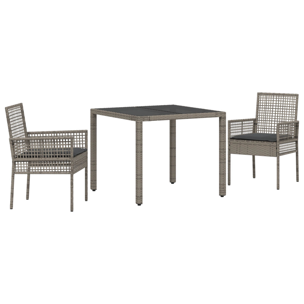 Set da Pranzo da Giardino a 3 Pezzi con Cuscini Grigio in Polyrattan