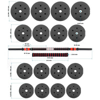 LUXTRI Set manubrio corto e bilanciere 2in1 30kg con 16 dischi per fitness allenamento forza