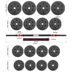 LUXTRI Set manubrio corto e bilanciere 2in1 30kg con 16 dischi per fitness allenamento forza