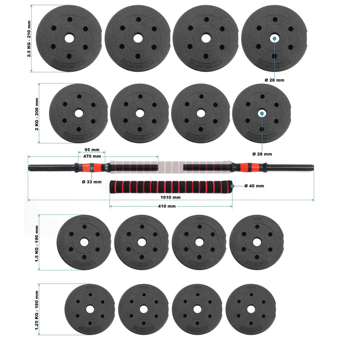 LUXTRI Set manubrio corto e bilanciere 2in1 30kg con 16 dischi per fitness allenamento forza
