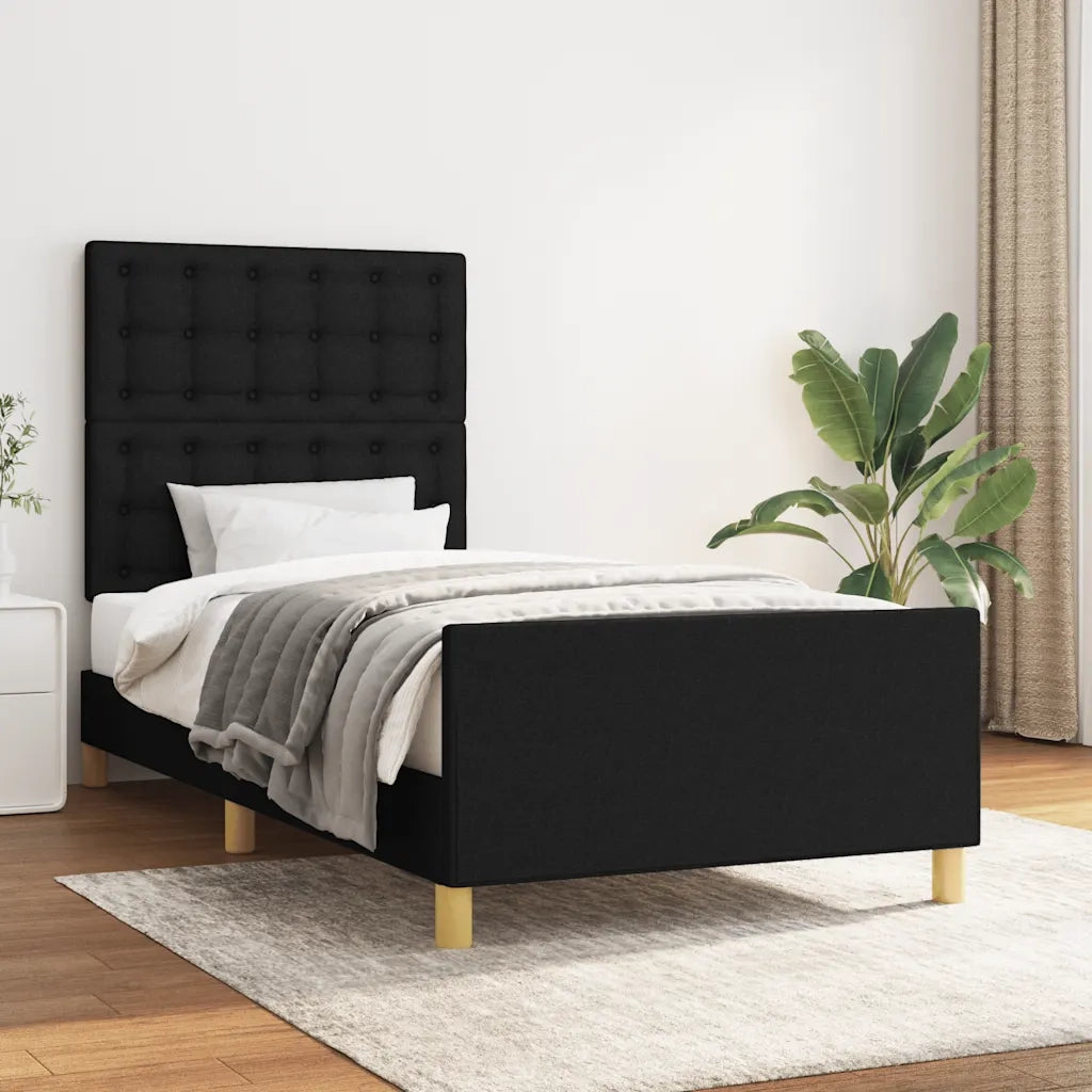 Giroletto con Testiera-Struttura Letto con testiera Nero 90x200 cm in Tessuto