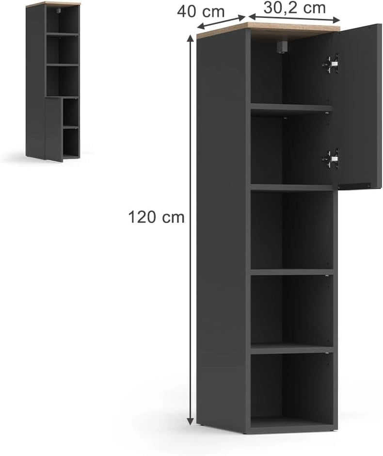 Armadio universale Wido, Grigio, 30.2 x 120 cm con una porta
