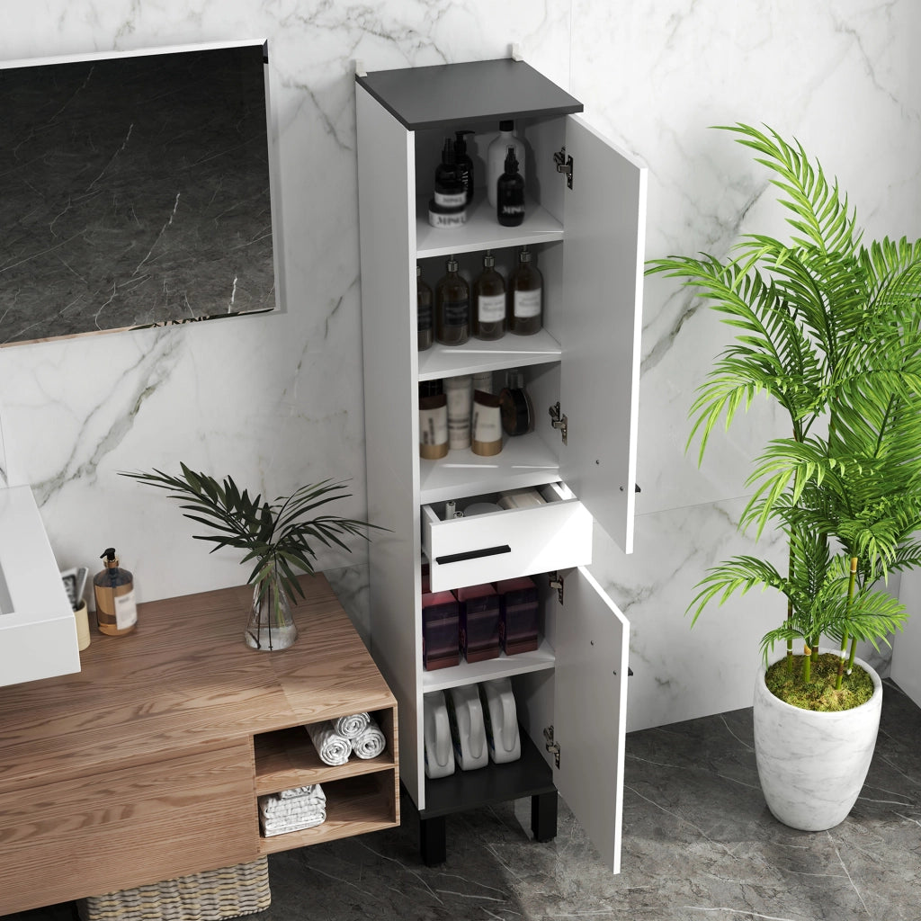 Colonna bagno con cassetto e ante ¨C Xylo ¨C bianco 34x32x170 cm ripiani regolabili