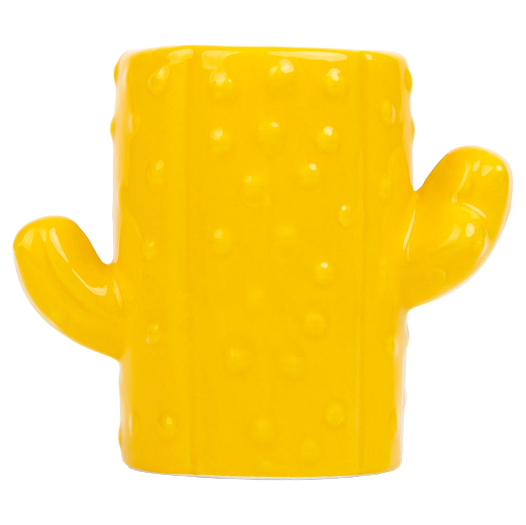 Portapenne cactus in ceramica gialla 13,5x7,8x11h