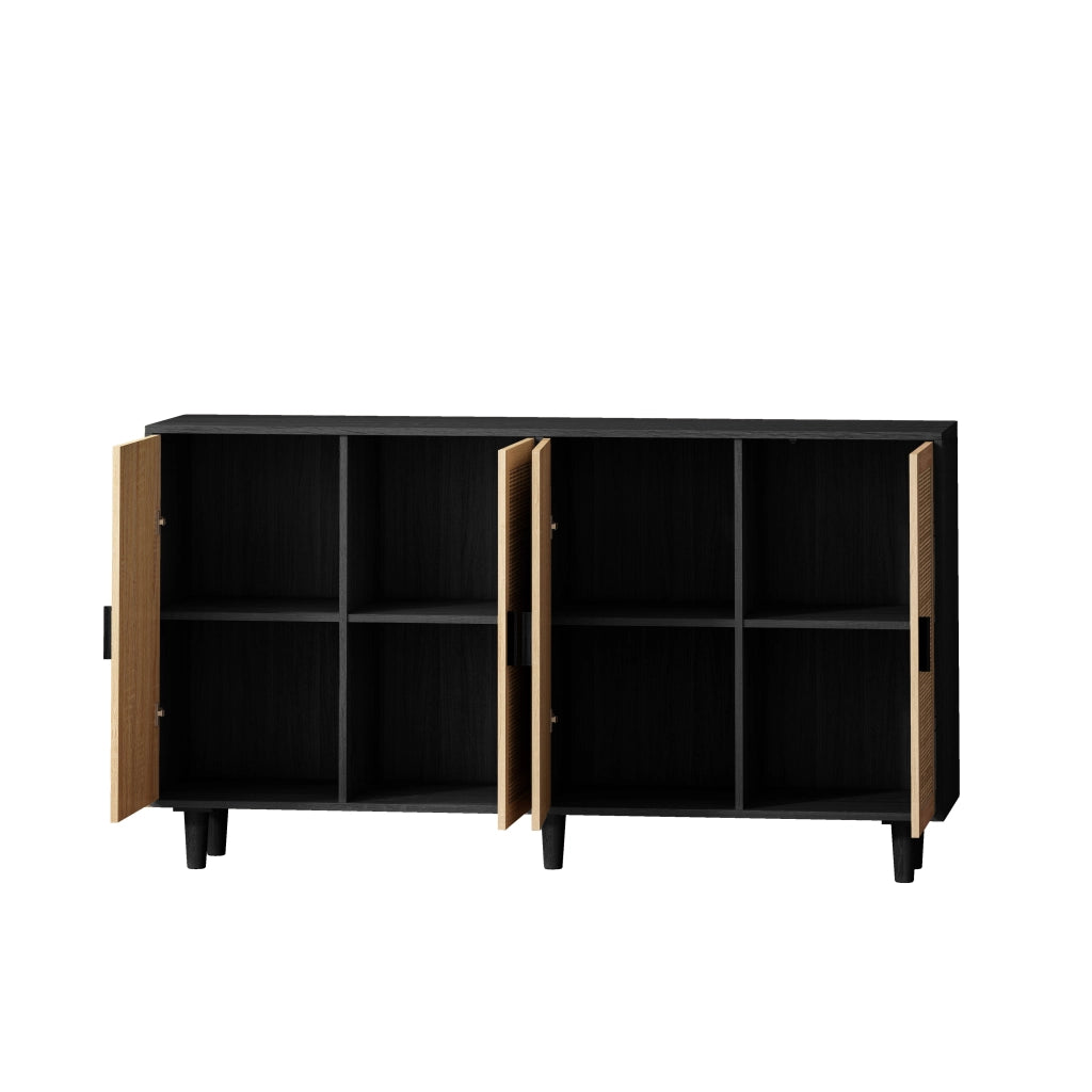 Armadio 4 Ante in Rattan ¨C Xylo ¨C Nero, Ripiani, Guardaroba, 158 cm