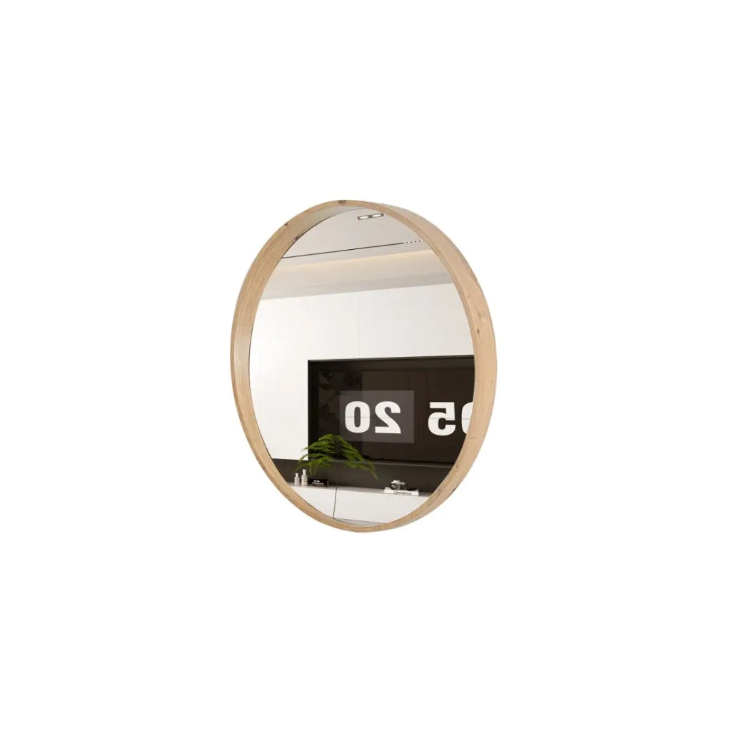 Specchio rotondo RIO con bordo – Ø80 cm – Finitura in rovere invecchiato – Cornice spessa – Design naturale e moderno