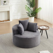 Poltrona lounge rotonda con braccioli larghi e 3 cuscini design minimalista in velluto a coste grigio 116 × 34 × 31 cm