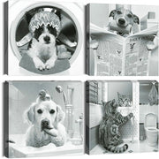 Stampo da parete 4 parti - Foto di gatto/cane - Decorazione moderna per interni - 30 x 30 cm - Finitura alta qualità - Design per interni - Stampo da parete a tela