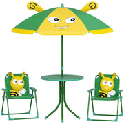 Set giardino per bambini con tavolo, sedie e ombrellone ¨C zephmum ¨C design ape, verde e giallo