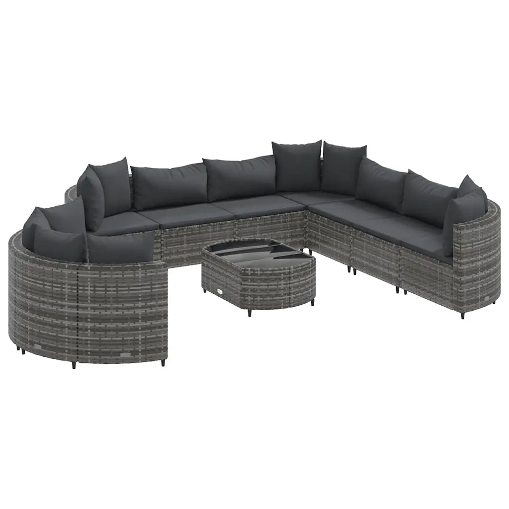 Set Divano da Giardino 10 pz con Cuscini Grigio in Polyrattan 3308410
