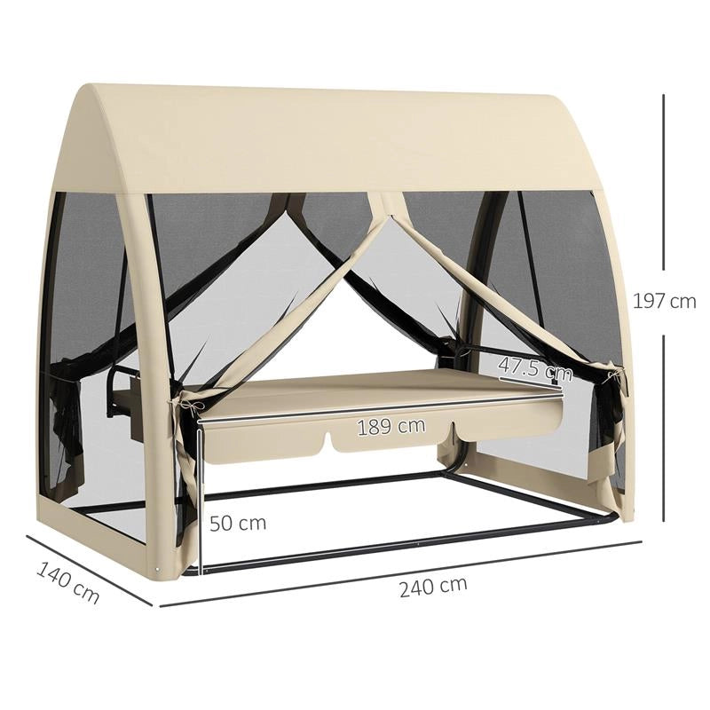 DONDOLO DA GIARDINO 2 IN 1 CONVERTIBILE IN LETTO CON CUSCINI E ZANZARIERA 240X140X197 CM CAFFÈ