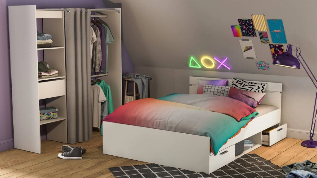 Letto alla francese Moira, Sommier per camera da letto, Giroletto per stanza, Struttura porta materasso, 200x140 h74 cm, Bianco opaco