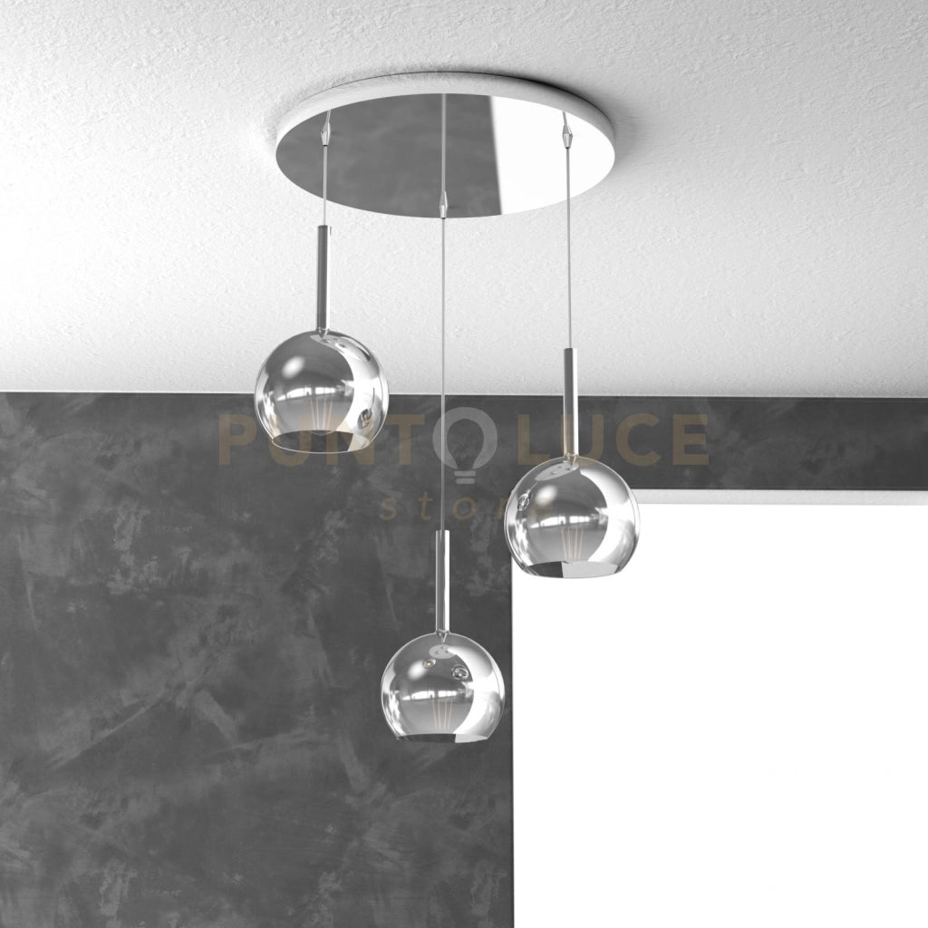 SOSP. CROMO TONDA 3 LUCI VETRI TUTTI PICCOLO CROMO 1155CR-S3 TP-CR