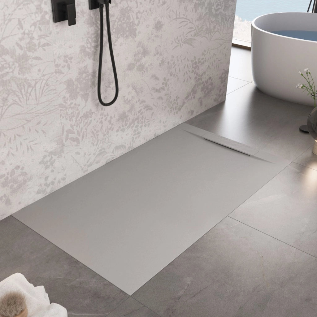 Piatto doccia in marmoresina grigio chiaro effetto pietra cemento vincent, misura 90x190