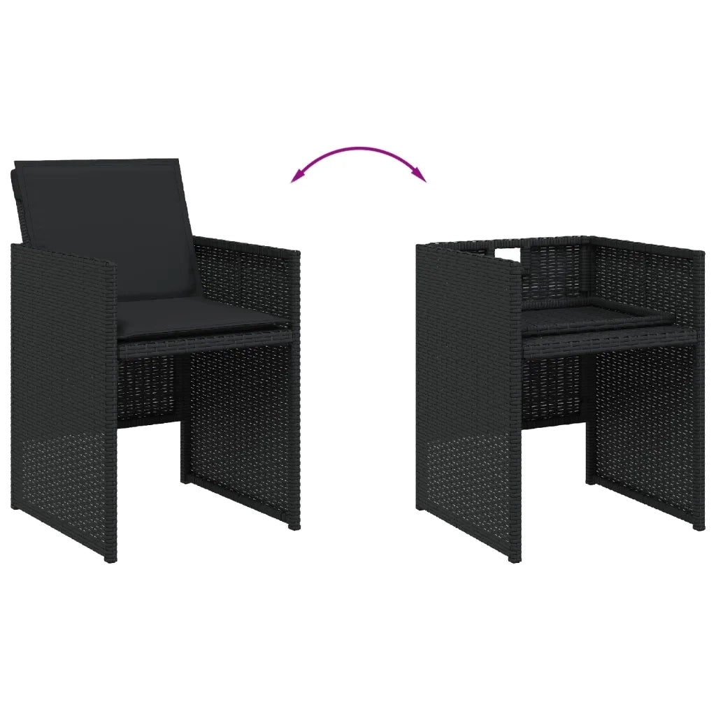 Set da Pranzo da Giardino 9 pz con Cuscini Nero in Polyrattan 3277686