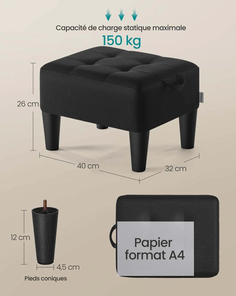 Pouf poggiapiedi in velluto con spessa imbottitura portata 150 kg per soggiorno camera da letto ingresso nero 12_0007735