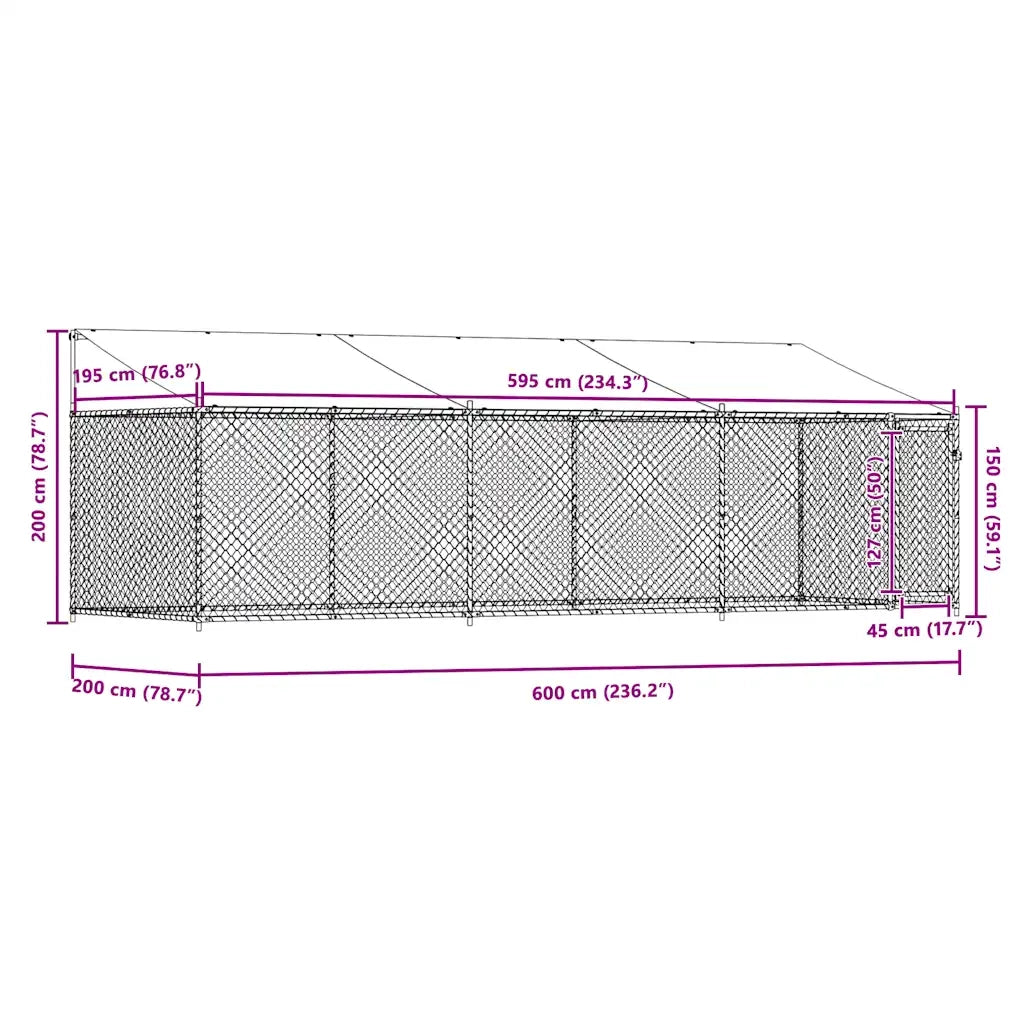 Gabbia Cani con Tetto e Porta Grigia 6x2x2 m in Acciaio Zincato 3209569