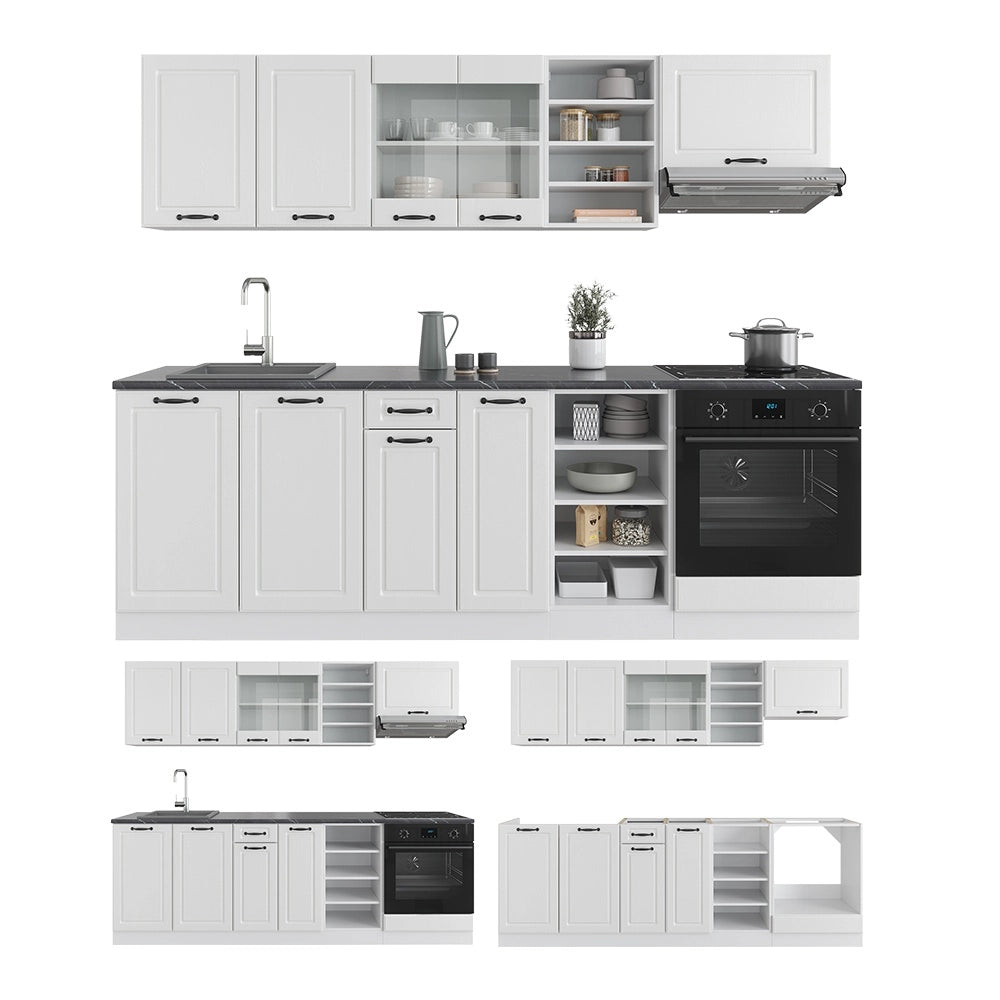 Cucina componibile R-Line Bianco rustico/Bianco 240 cm senza piano di lavoro Vicco