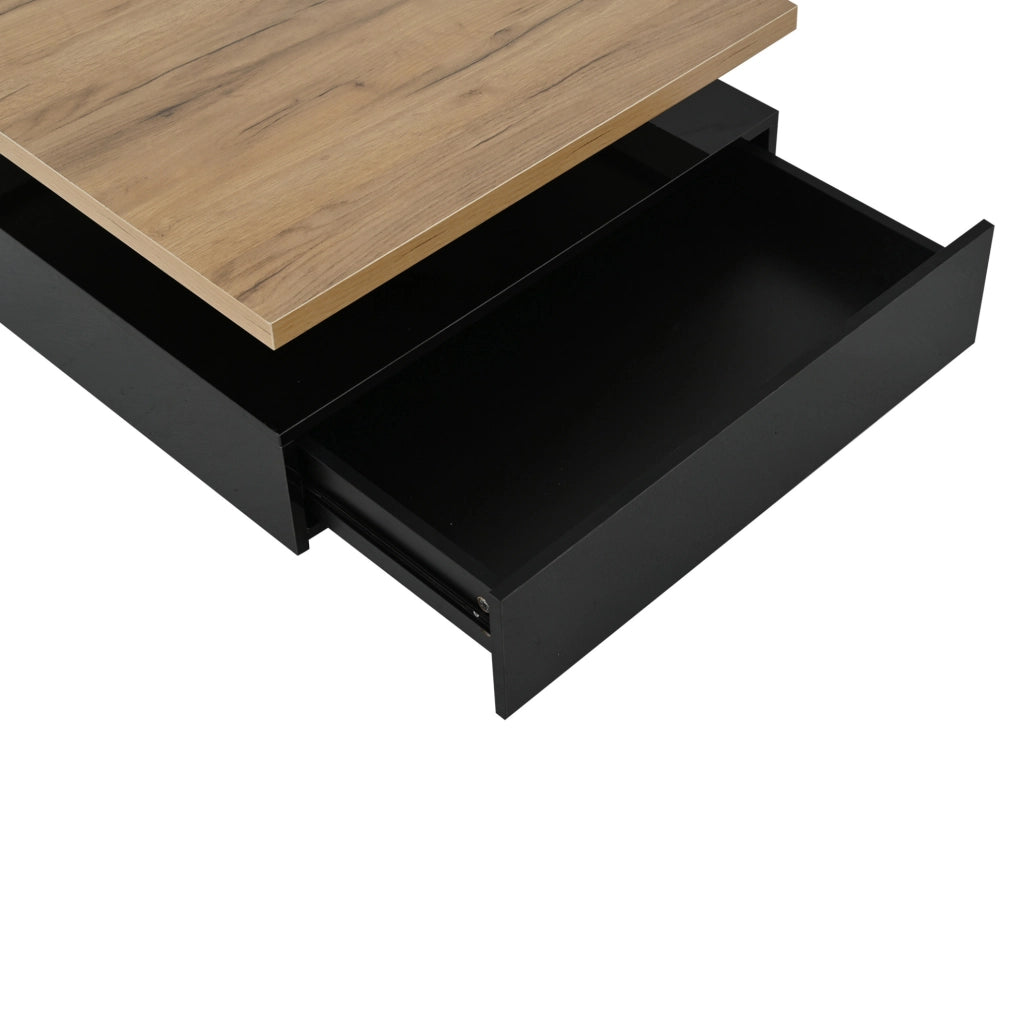 Tavolino da caffè quadrato girevole a 360° con vano nascosto 70x70x36 cm in truciolare; noce e nero