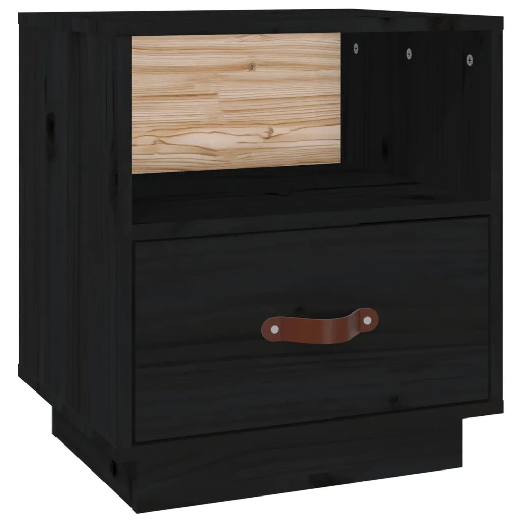 Comodino-Tavolino da notte Nero 40x34x45 cm in Legno Massello di Pino 823133