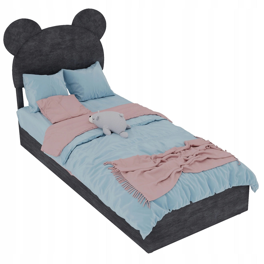 Letto imbottito 90x200 - Xylo - Grigio con funzione di sollevamento