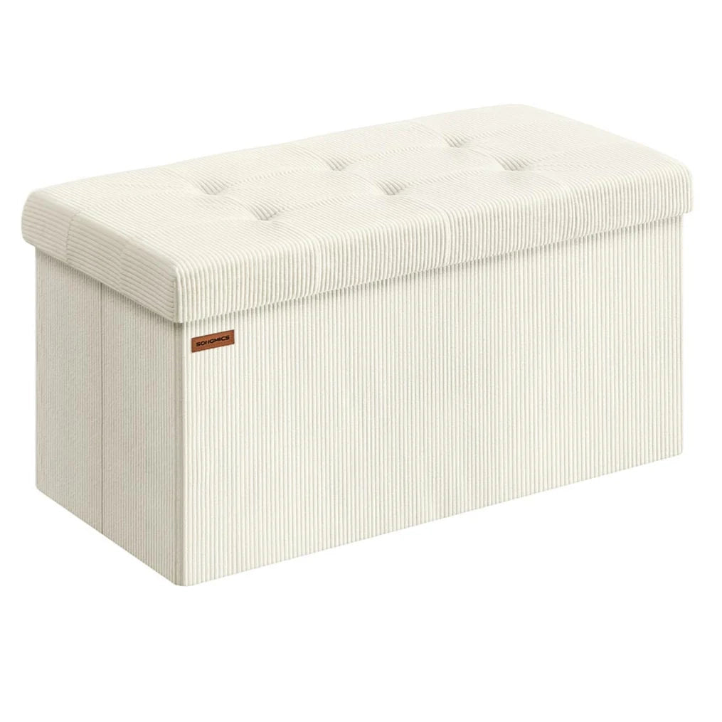 Panca contenitore pieghevole 38 x 76 x 38 cm poggiapiedi/testa letto cassapanca contenitore portata fino a 300 kg per soggiorno camera da letto ingresso bianco crema 12_0004168