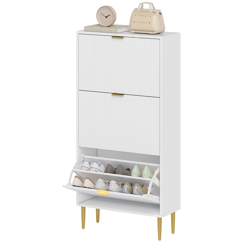 Armadio Scarpe con Ante e 3 Cassetti ¨C Zephmum ¨C Bianco 60x24x122,5 cm