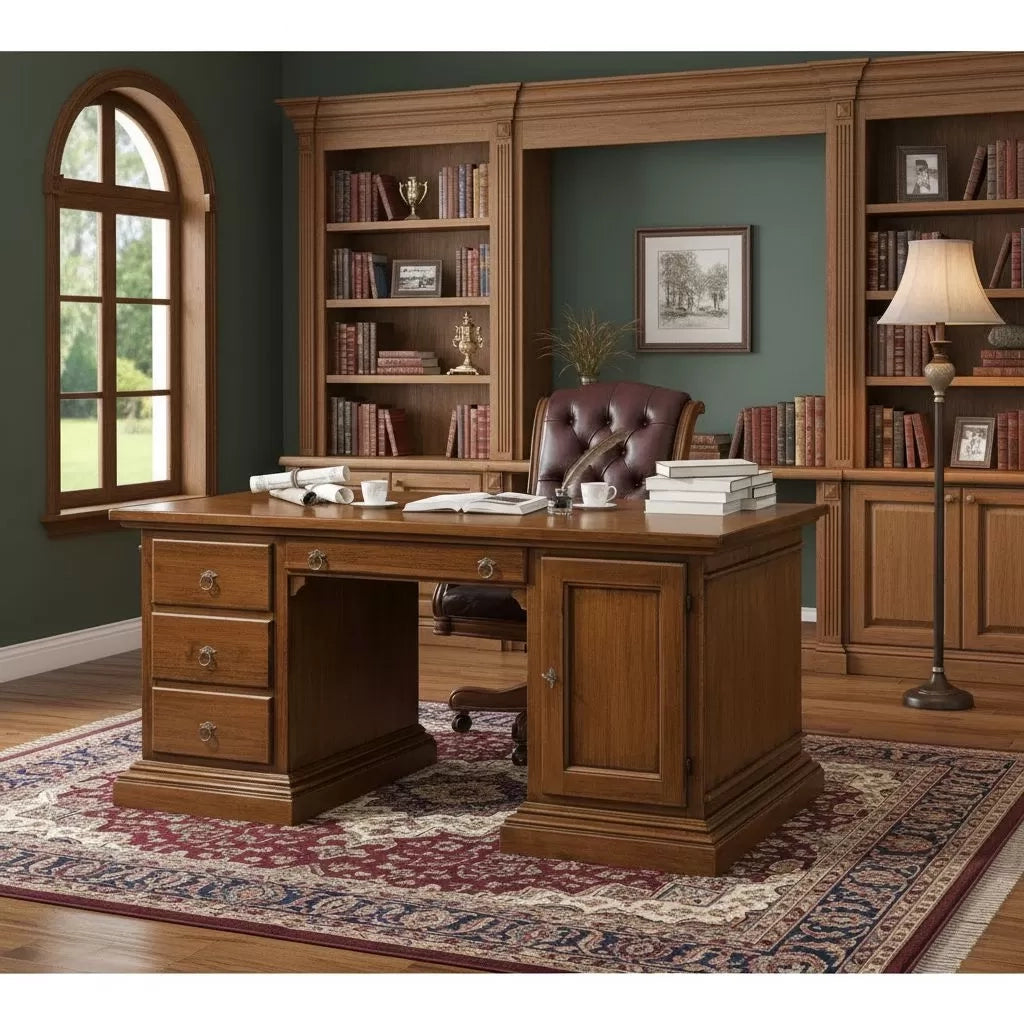 Scrivania classica 4 cassetti 1 porta legno tinta noce 170x80x78 (408) - Mobili 2G
