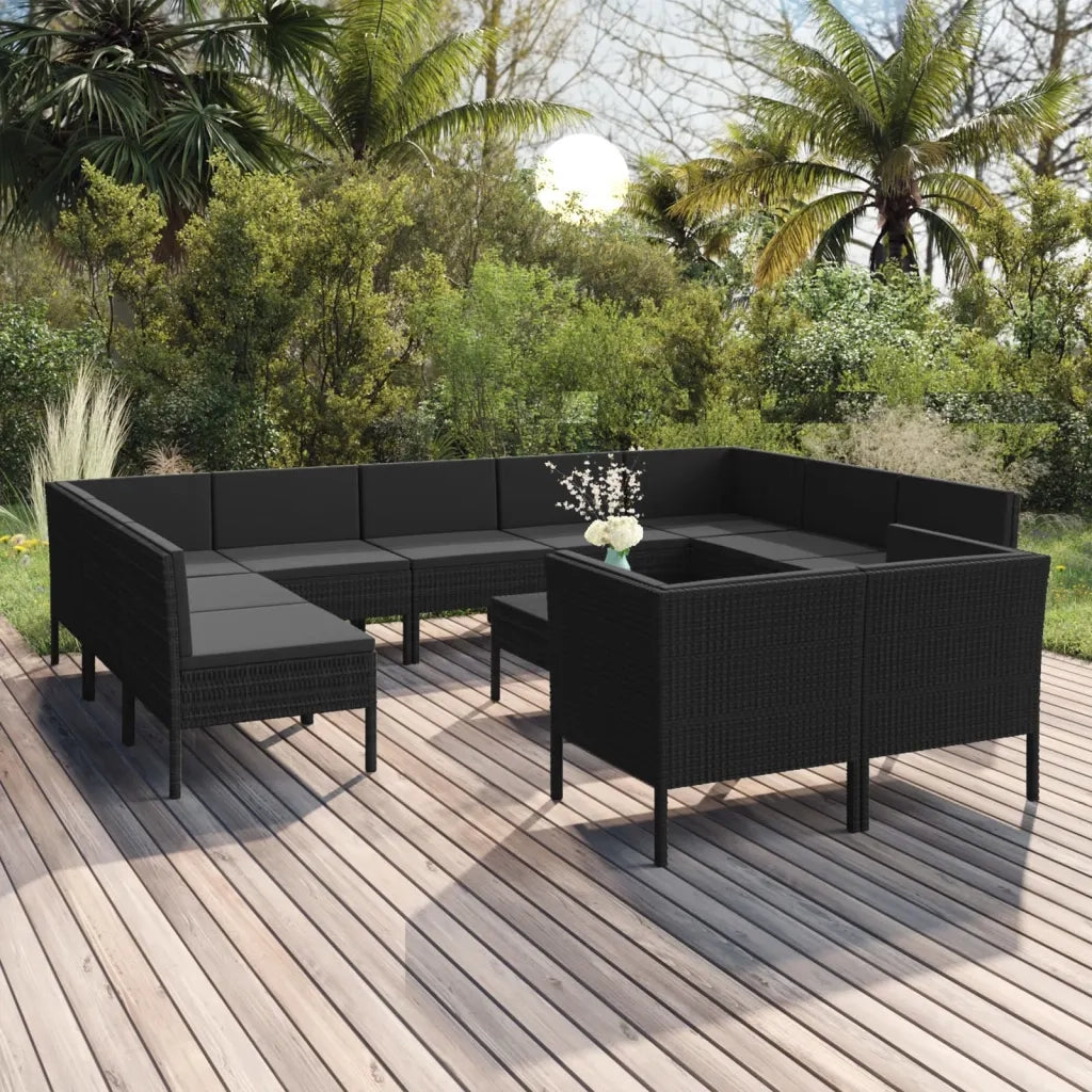 Set Divani da Giardino 12 pz con Cuscini in Polyrattan Nero cod mxl 38509