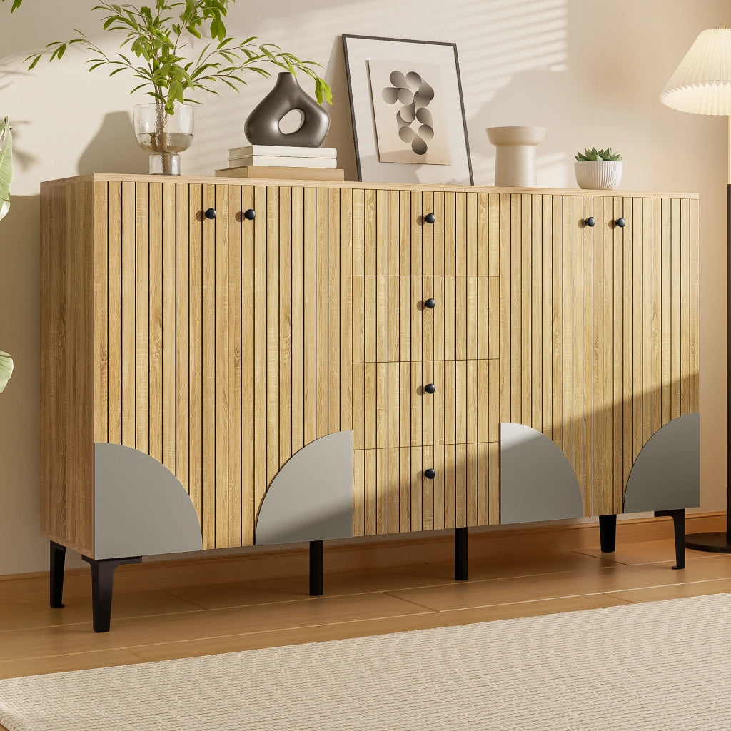 Credenza con 4 Ante e 4 Cassetti; Design Moderno; in Pannello Truciolare; 160??36??94 cm; Legno