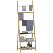 SCAFFALE BAGNO 3 RIPIANI CON PORTA ASCIUGAMANI A 3 BARRE AUTOPORTANTE E PIEGHEVOLE IN LEGNO DI BAMBÙ