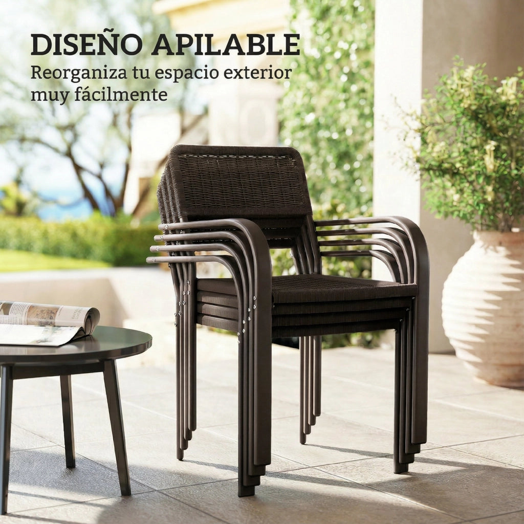 Set di 4 Sedie da Giardino Apilabili con Braccioli ¨C zephmum ¨C Marrone Scuro 55x60x83 cm