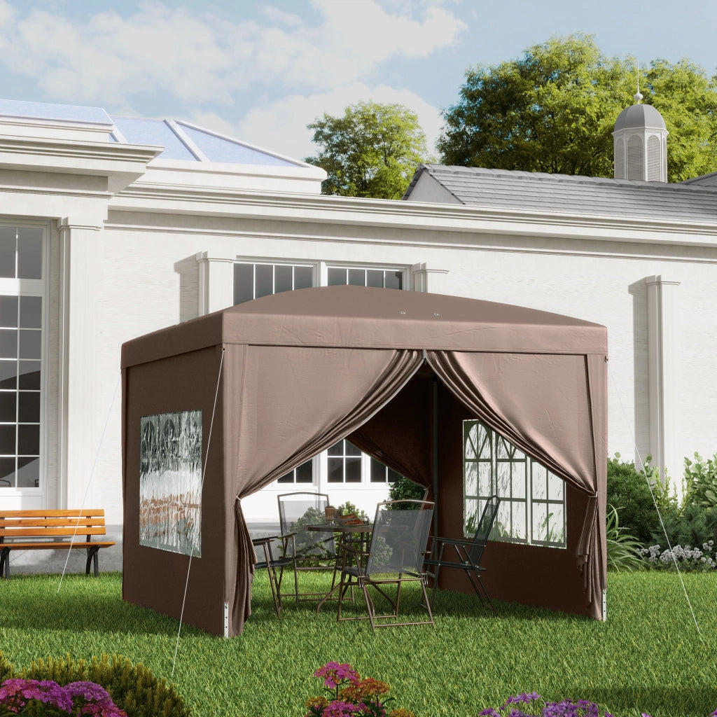 Tenda da giardino pieghevole 3x3 m ¨C zephmum ¨C marrone con 4 pareti laterali