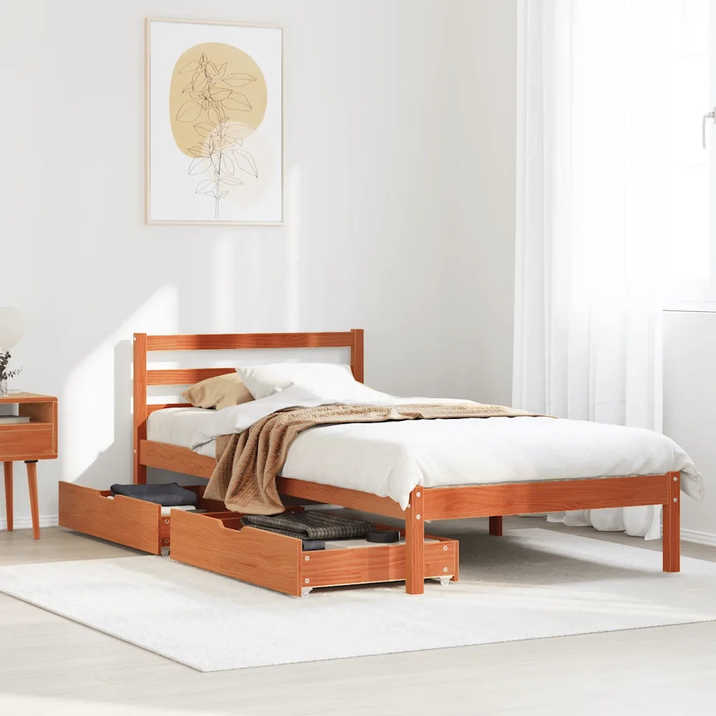 Letto singolo | Letto per adulti | Letto senza Materasso Marrone Cera 75x190 cm in Legno di Pino