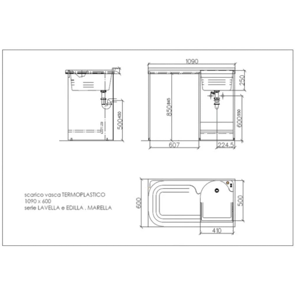 Mobile lavatoio 60x109 cm bianco con vasca in termoplastico e asse in termoplastico | Edilla