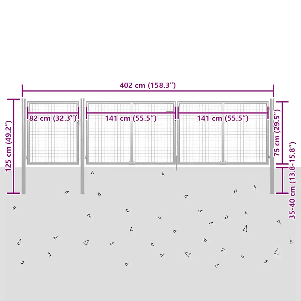 Cancello da Giardino in Acciaio 400x75 cm Argento 144346