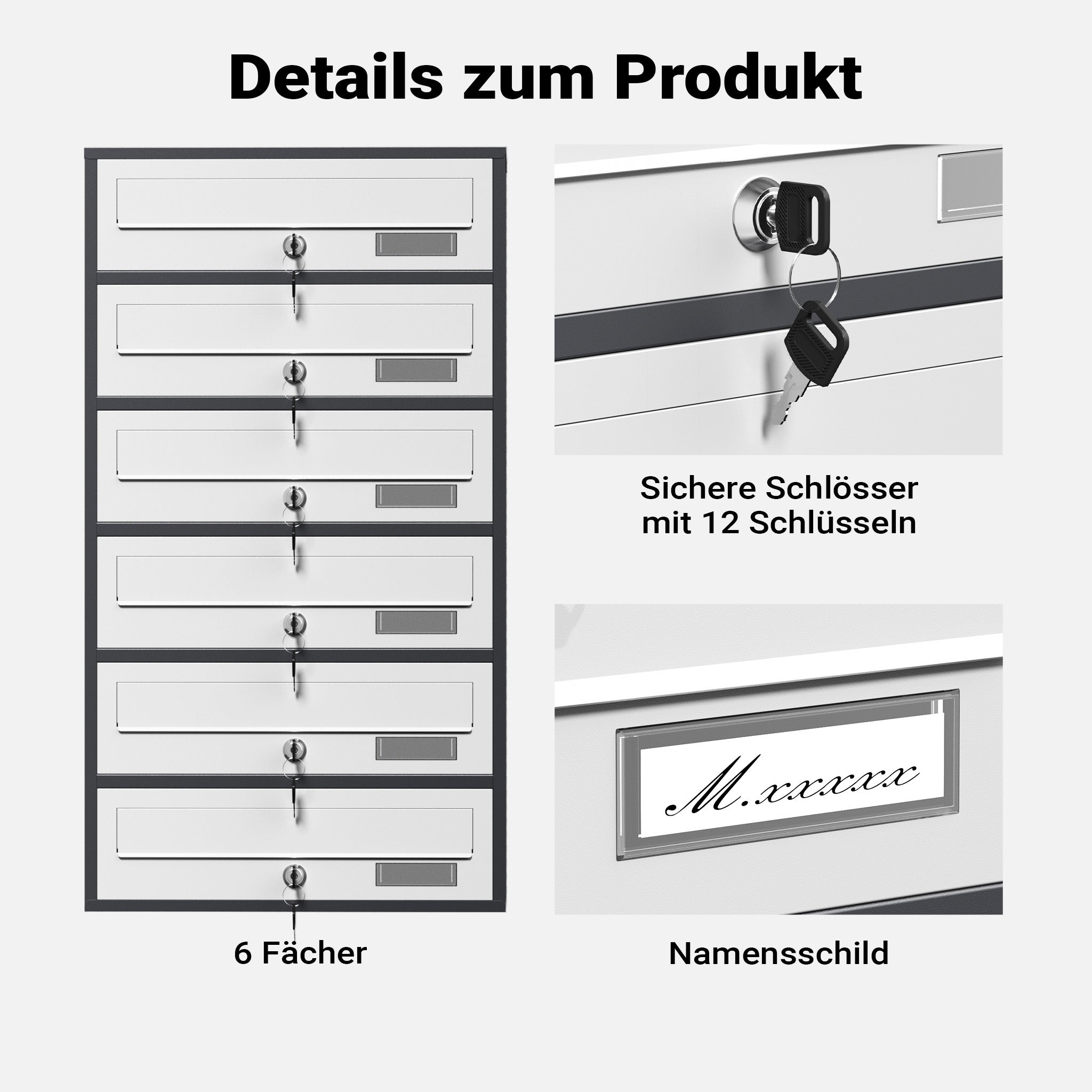 Cassetta postale condominiale autoportante 6 posti antracite/bianco 556 x 270 x 1500 mm 1 modulo