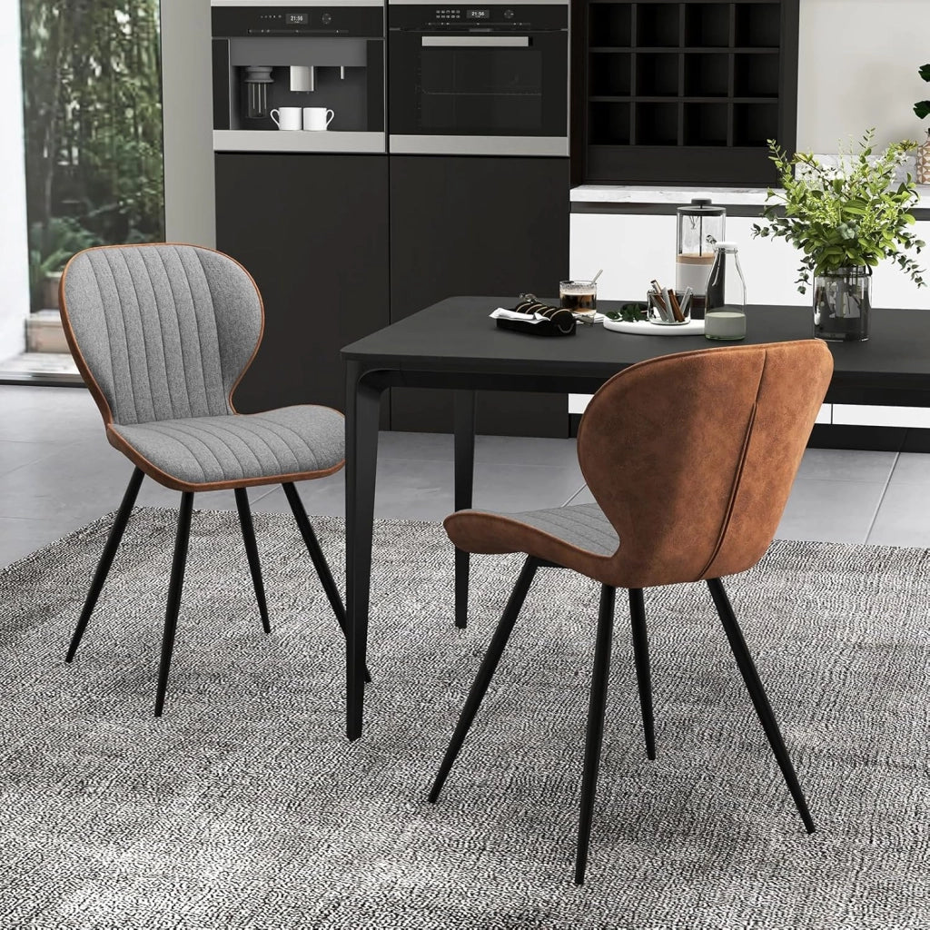 Set di 2 Sedie da Pranzo, Sedia da Pranzo Senza Braccioli, Sedia con Schienale Curvo, Piedini Antiscivolo, Sedia da Cucina con Gambe in Metallo, Portata 150 kg, 57 x 49 x 81 cm
